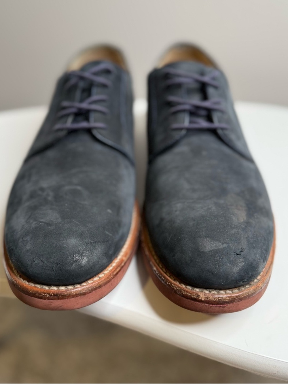 Brooks Brothers Dark Blue Suede Derby Shoes with Brown Sole - Picture 4 of 10